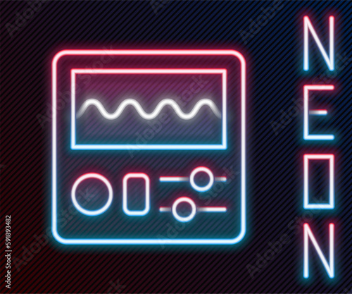 Glowing neon line Drum machine icon isolated on black background. Musical equipment. Colorful outline concept. Vector