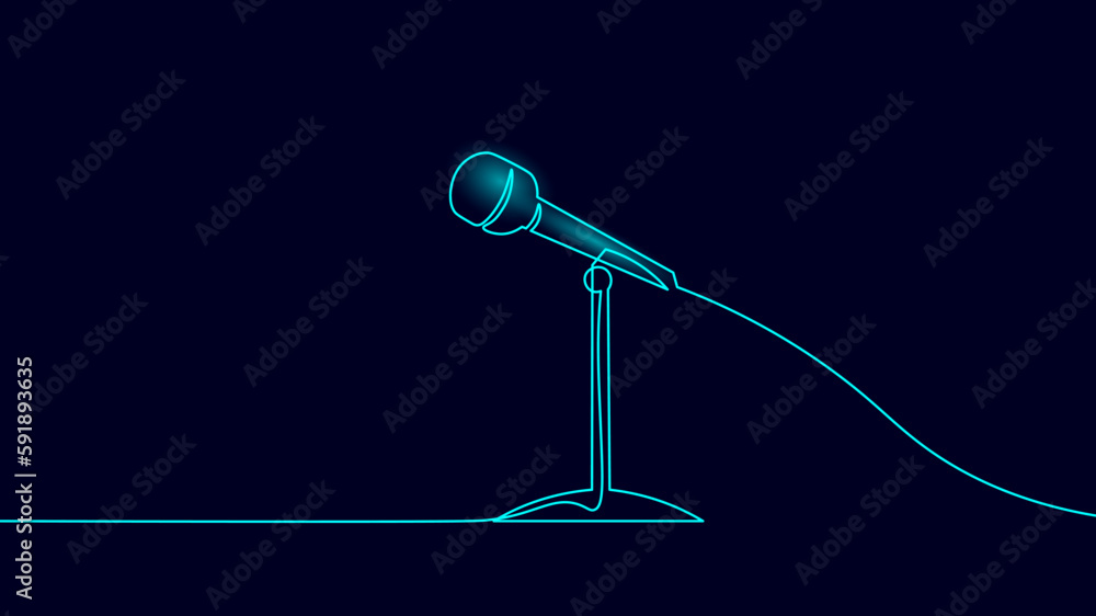 Obraz premium One line loudspeaker voting agitation. Notification mail continuous line art illustration sketch outline drawing vector. Crowd teamwork management
