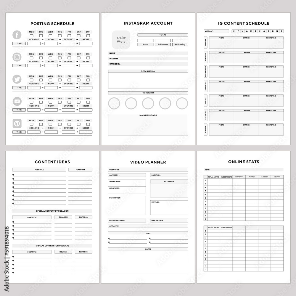 Minimalist planner pages templates. Printable Life & Business Planner Set. posting schedule, instagram account, IG content schedule, content ideas, video planner, online stats, Minimalist planner pages templates. Printable Life & Business Planner Set. posting schedule, instagram account, IG content schedule, content ideas, video planner, online stats,