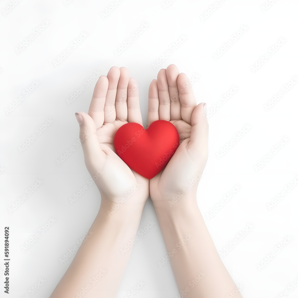 Heart in hands, white background. Generative AI Heart in hands, white background. Generative AI