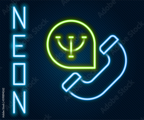 Glowing neon line Online psychological counseling distance icon isolated on black background. Psychotherapy, psychological help, psychiatrist online consulting. Colorful outline concept. Vector