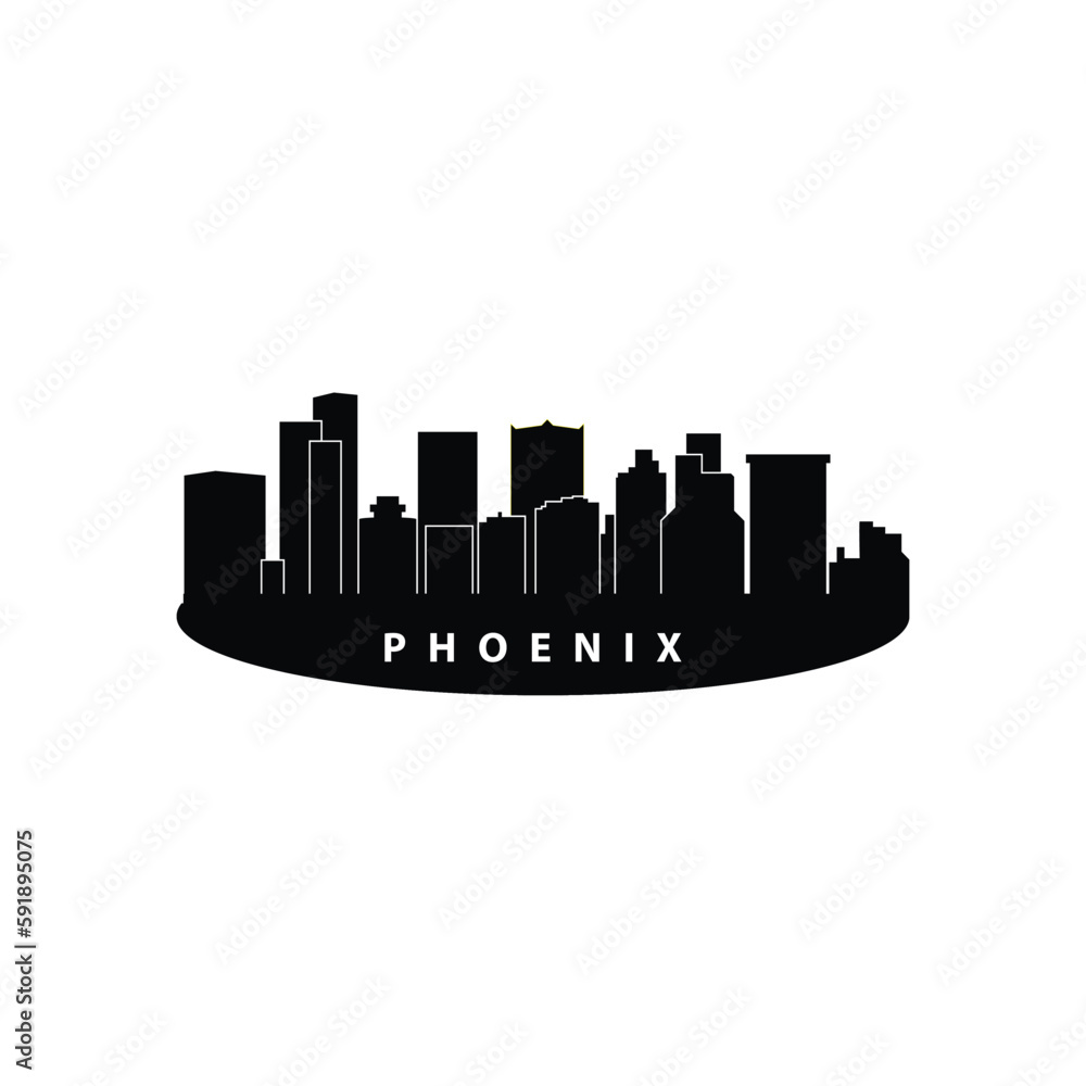 Silhouette of Phoenix City skyline - Arizona - United States vector graphic element Illustration template design
