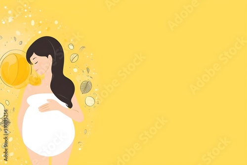 Background of a pregnant woman. Wallpaper illustration. Front view with copy space for text information or content. Concept of pregnancy card, mother's day. Generative AI.