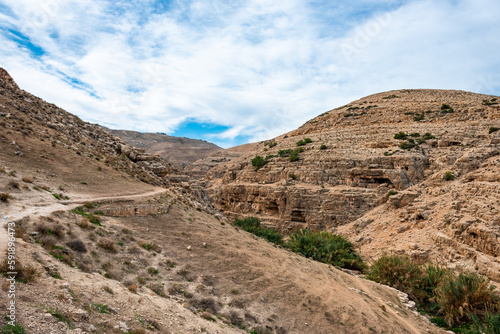 Prat River in Israel. Wadi Qelt valley in the West Bank,