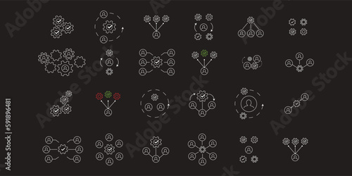 A set of icons with settings and process. Labor exchange and analytics. Setup icons.Process icons.