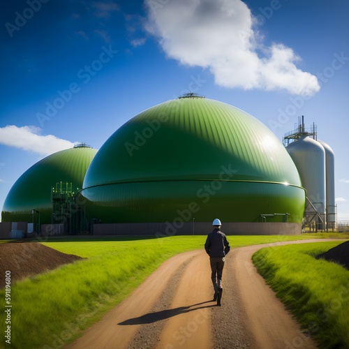 Papier peint a modern anaerobic digester biogas facility with green goretex domes with an oil