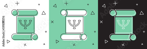 Set Psychology book icon isolated on white and green, black background. Psi symbol. Mental health concept, psychoanalysis analysis and psychotherapy. Vector