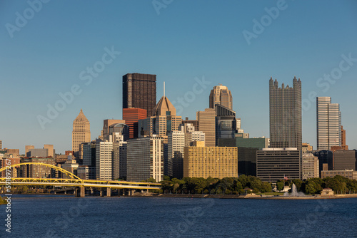 Cityscape of Pittsburgh  Pennsylvania. Allegheny and Monongahela Rivers in Background. Ohio River. Pittsburgh Downtown With Skyscrapers and Beautiful Sky