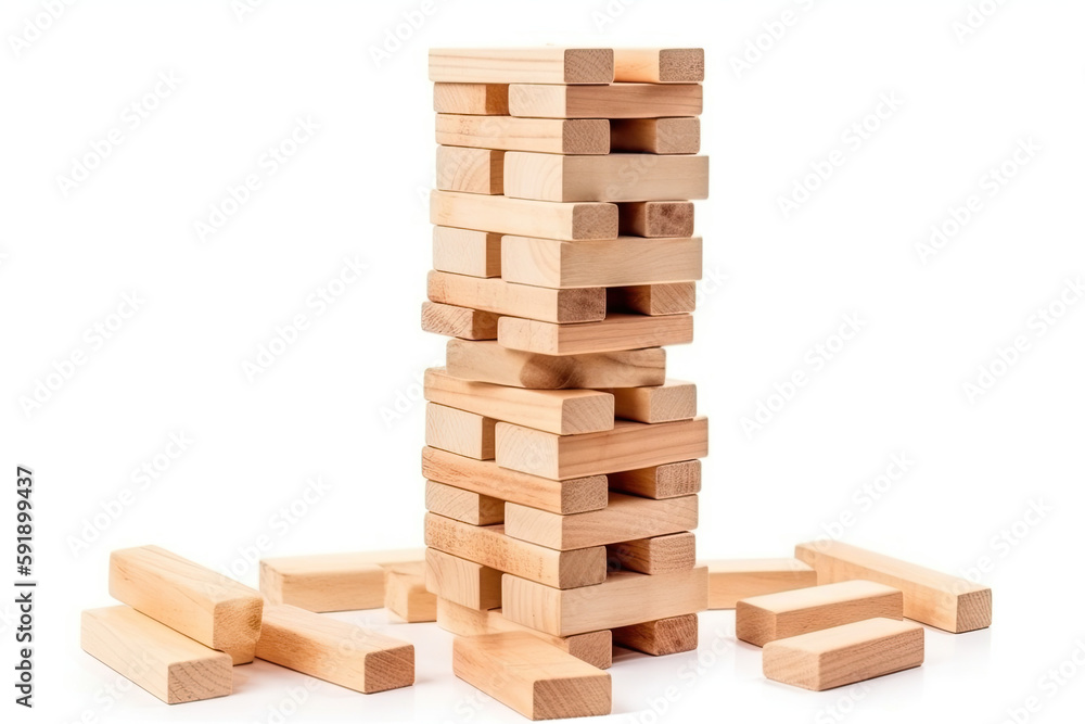 wooden blocks isolated on white. AI generative image. wooden blocks isolated on white. AI generative image.