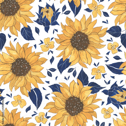 Seamless flower woman floral botanical sun flower pattern wave