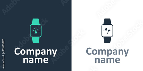 Logotype Smart watch showing heart beat rate icon isolated on white background. Fitness App concept. Logo design template element. Vector