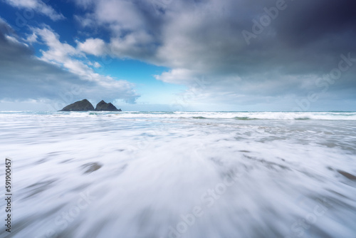 Slika na platnu Holywell bay looking towards carters rocks Cornwall UK