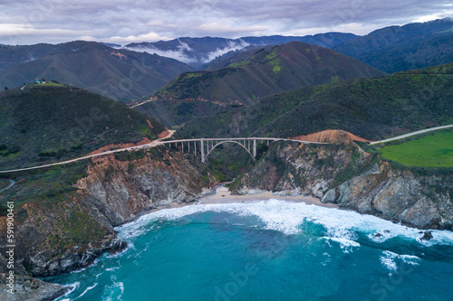 Bixby Creek Bridge also known as Bixby Canyon Bridge, on the Big Sur coast of California, is one of the most photographed bridges in California. USA