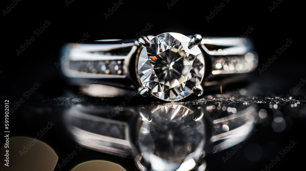 CloseUp of photo-realistic diamond ring. generative ai