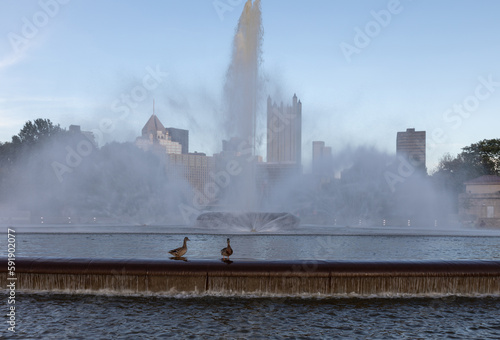 Point State Park Fountain in Pittsburgh, Pennsylvania. Long Exposure Photo shoot and Blurry Water Because of Long Exposure photo