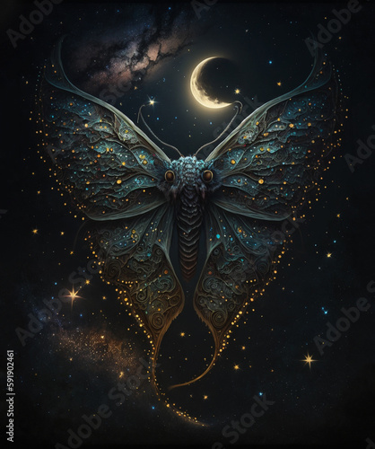 Fantasy moth, moon and star...