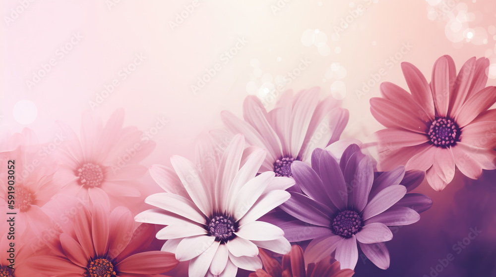 Floral abstract pastel background with copy space. Pink and violet flowers in soft style for wedding or valentine's day card. generative ai Floral abstract pastel background with copy space. Pink and violet flowers in soft style for wedding or valentine's day card. generative ai