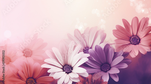 Floral abstract pastel background with copy space. Pink and violet flowers in soft style for wedding or valentine s day card. generative ai