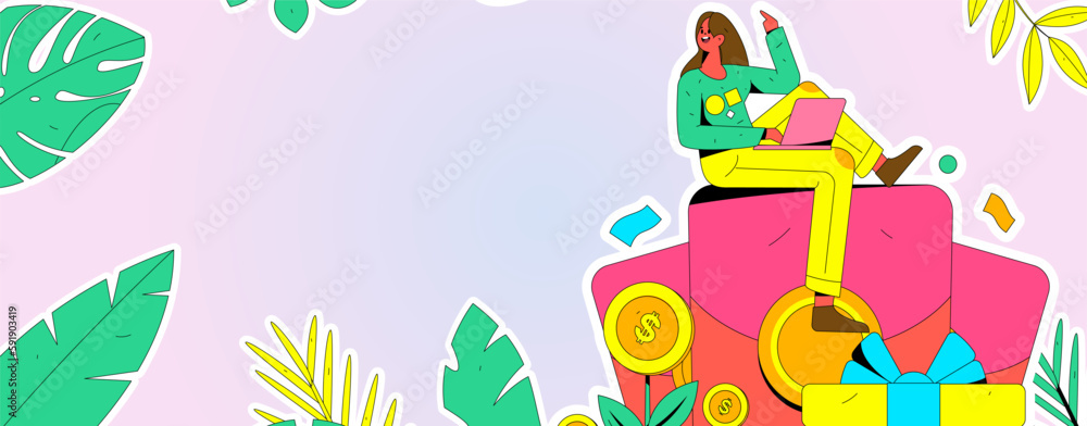 Naklejka premium Internet finance and wealth management investment flat vector concept operation hand drawn illustration 
