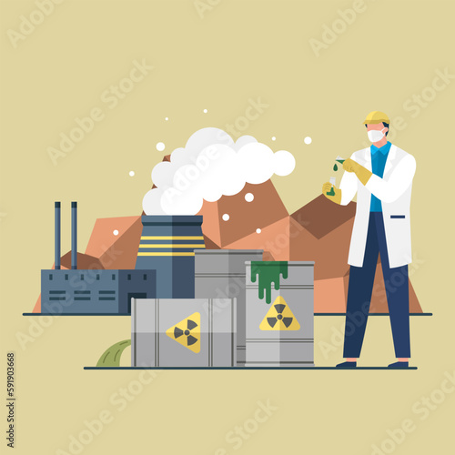 Scientist studying environmental, ecological problems air, atmosphere carbon pollution, causes of climate change. CO2 reduction. Eliminate environment danger from air contamination. Chemical industry