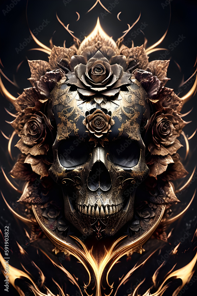 Modern skull screams epic art ,horror canvas art collection for decoration and interior. black and gold. wall art. canvas art, wallpaper . Generative ai Modern skull screams epic art ,horror canvas art collection for decoration and interior. black and gold. wall art. canvas art, wallpaper . Generative ai
