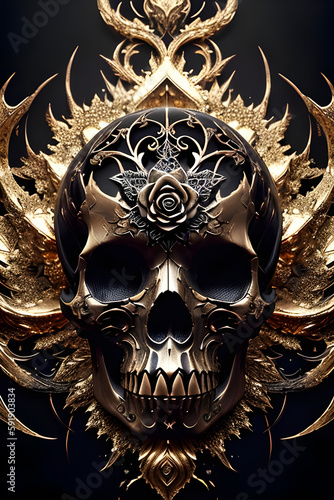 Modern skull screams epic art ,horror canvas art collection for decoration and interior. black and gold. wall art. canvas art, wallpaper . Generative ai