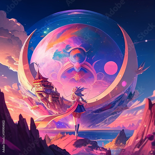  Fantasy Sailor Moon on a Dreamlike Planet - Fantasy Sailor Moon on a Dreamlike Planet - Generative AI