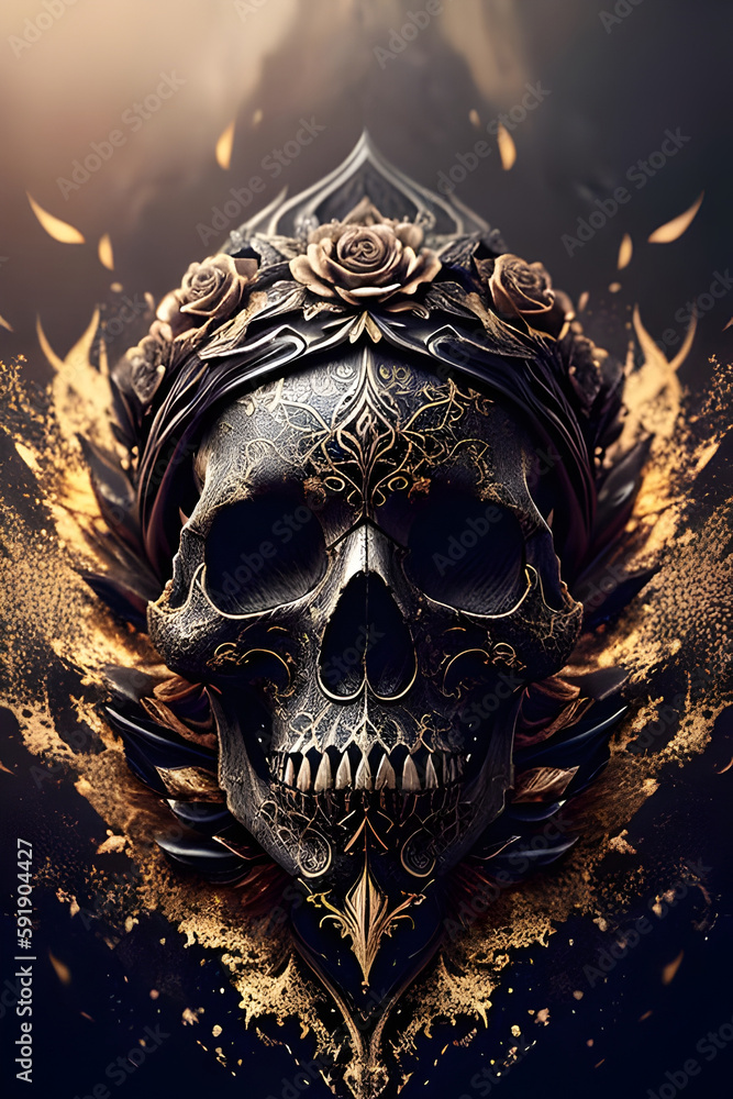 Modern skull screams epic art ,horror canvas art collection for decoration and interior. black and gold. wall art. canvas art, wallpaper . Generative ai Modern skull screams epic art ,horror canvas art collection for decoration and interior. black and gold. wall art. canvas art, wallpaper . Generative ai