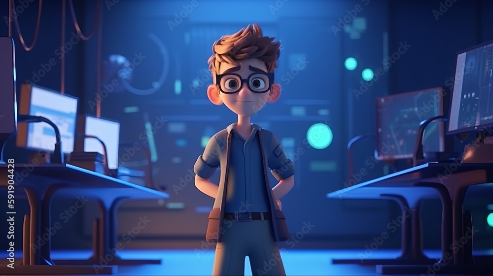 3D render of boy character with glasses Generative AI 3D render of boy character with glasses Generative AI