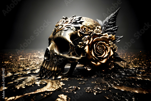 Modern skull screams epic art ,horror canvas art collection for decoration and interior. black and gold. wall art. canvas art, wallpaper . Generative ai