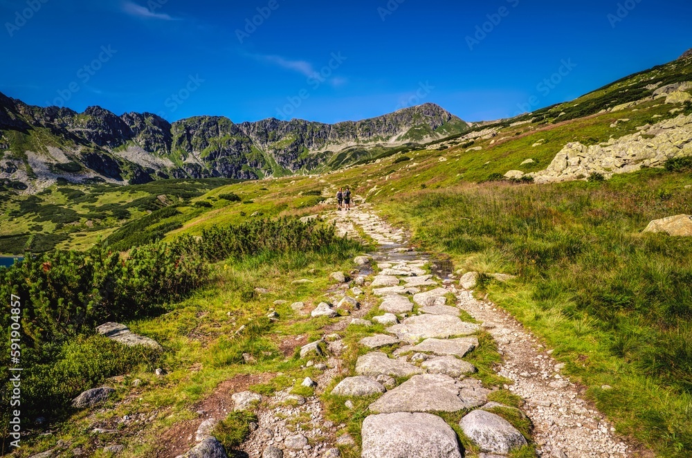 Mountain path in Five Lakes valley in summer season, High Tatras, Poland
