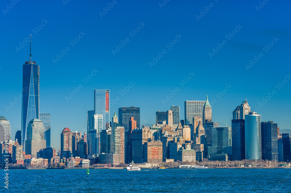 Obraz premium Manhattan Cityscape. One World Trade Center and Business Skyscrapers. NYC, USA