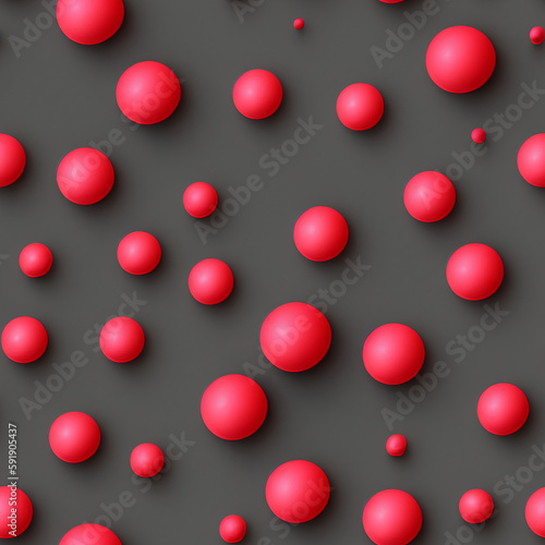 Red balls  Abstract 3D Seamless pattern. Endless background. Generative AI.