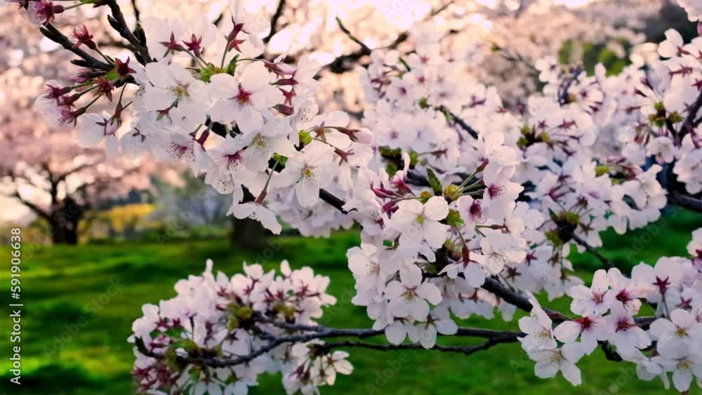 春の夕陽に輝く桜スローモーション 日本 春の夕陽に輝く桜スローモーション 日本