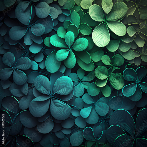 Green clover petals as background and texture, Saint Patrick's Day celebration. 