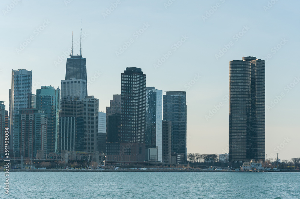 Fototapeta premium Chicago Business District, Downtown, Skyscraper. Michigan Lake