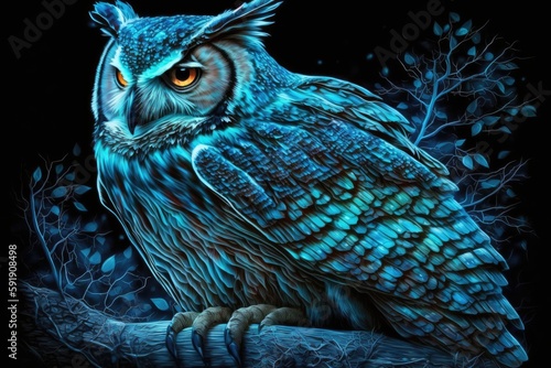 n owl perched on a tree branch in a natural setting. Generative AI photo