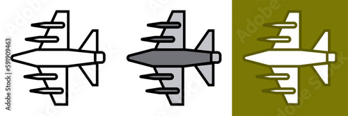 Military Fighter Jet Icon, The military fighter jet icon is often used in designs related to aviation, military power, and national defense, and can symbolize speed, and technological advancement
