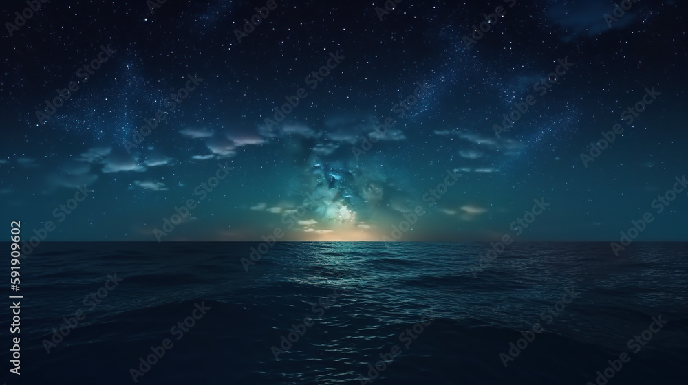 Night Sky Seascape, Generative AI, Illustration