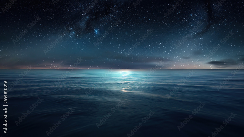 Night Sky Seascape, Generative AI, Illustration