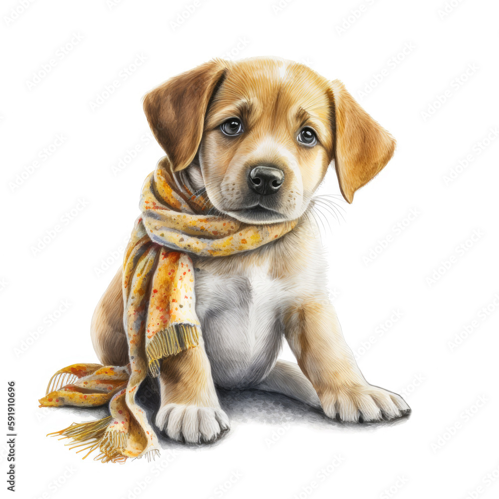 Cute Terrier puppy in a scarf Generative AI Cute Terrier puppy in a scarf Generative AI