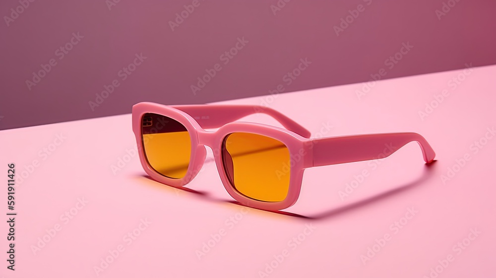 pink sunglasses with orange lenses on pink background, minimalistic, generative ai pink sunglasses with orange lenses on pink background, minimalistic, generative ai