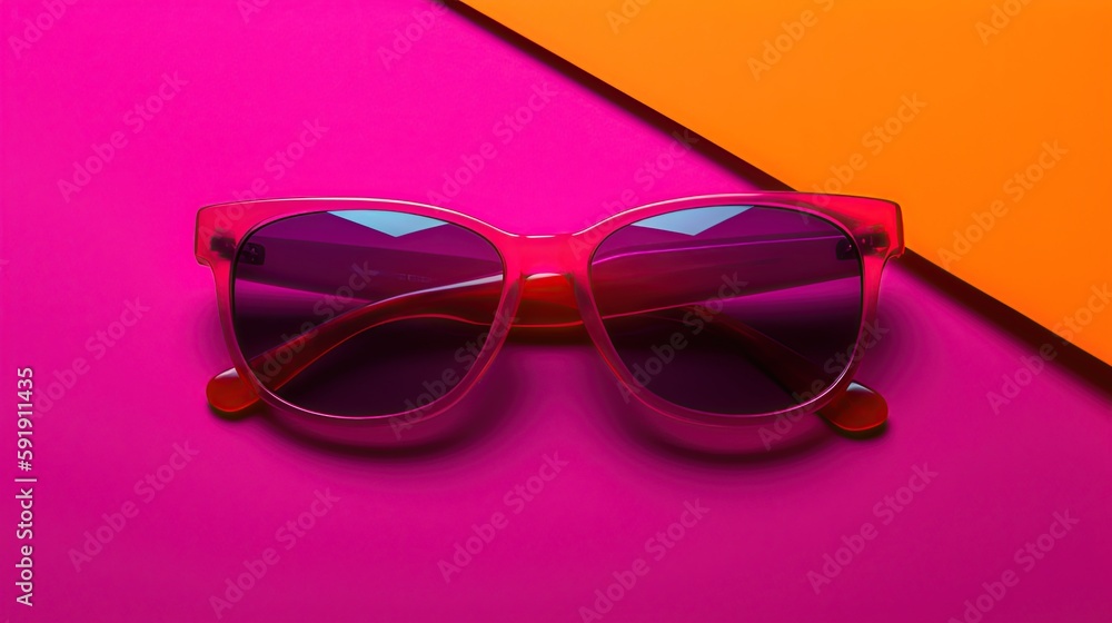 pink sunglasses on magenta and orange background, minimalistic, generative ai