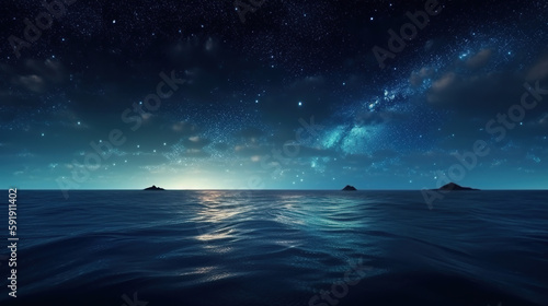 Night Sky Seascape  Generative AI  Illustration