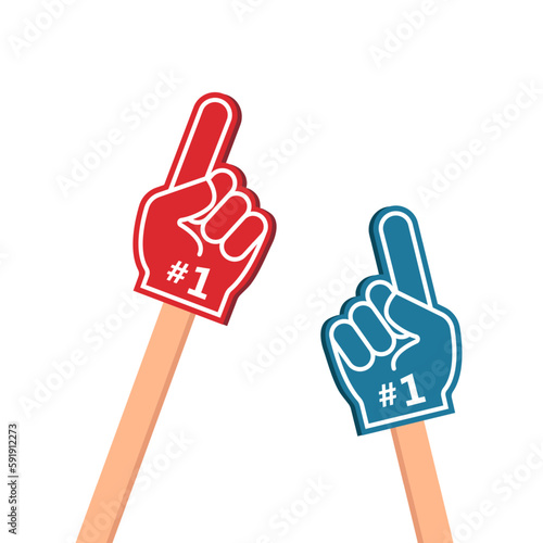 Foam fan finger hand with number one. Fan hand with finger up and number 1, support for the team in the sports championship.