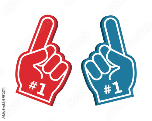 Foam fan finger hand with number one. Fan arm gloves with finger up, support for the team in the sports championship.