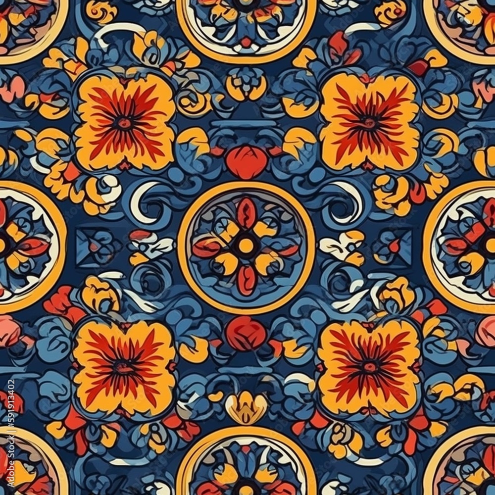 Mexican Talavera traditional pattern background texture design, mexico, seamless tile, Generative AI