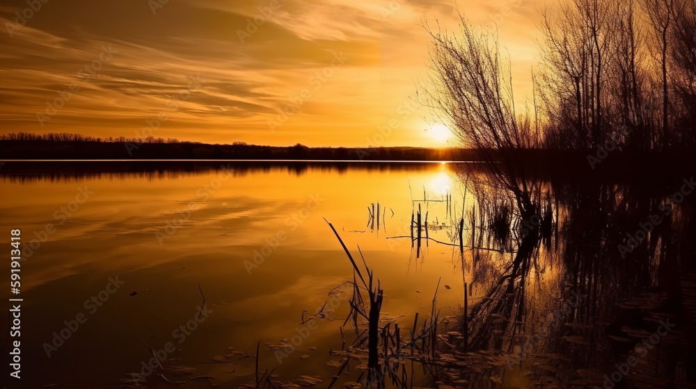 Obraz premium Golden Hour Reflections at the Lake