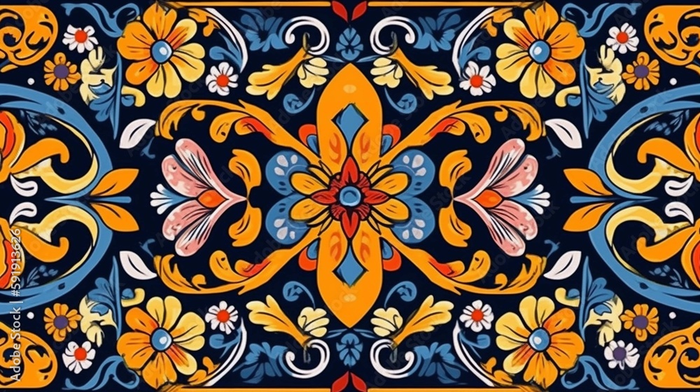 Mexican Talavera traditional pattern background texture design, mexico, seamless tile, Generative AIMexican Talavera traditional pattern background texture design, mexico, seamless tile, Generative AI