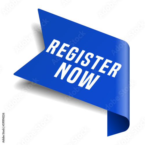 Colorful vector flat design banner register now. This sign is well adapted for web design.